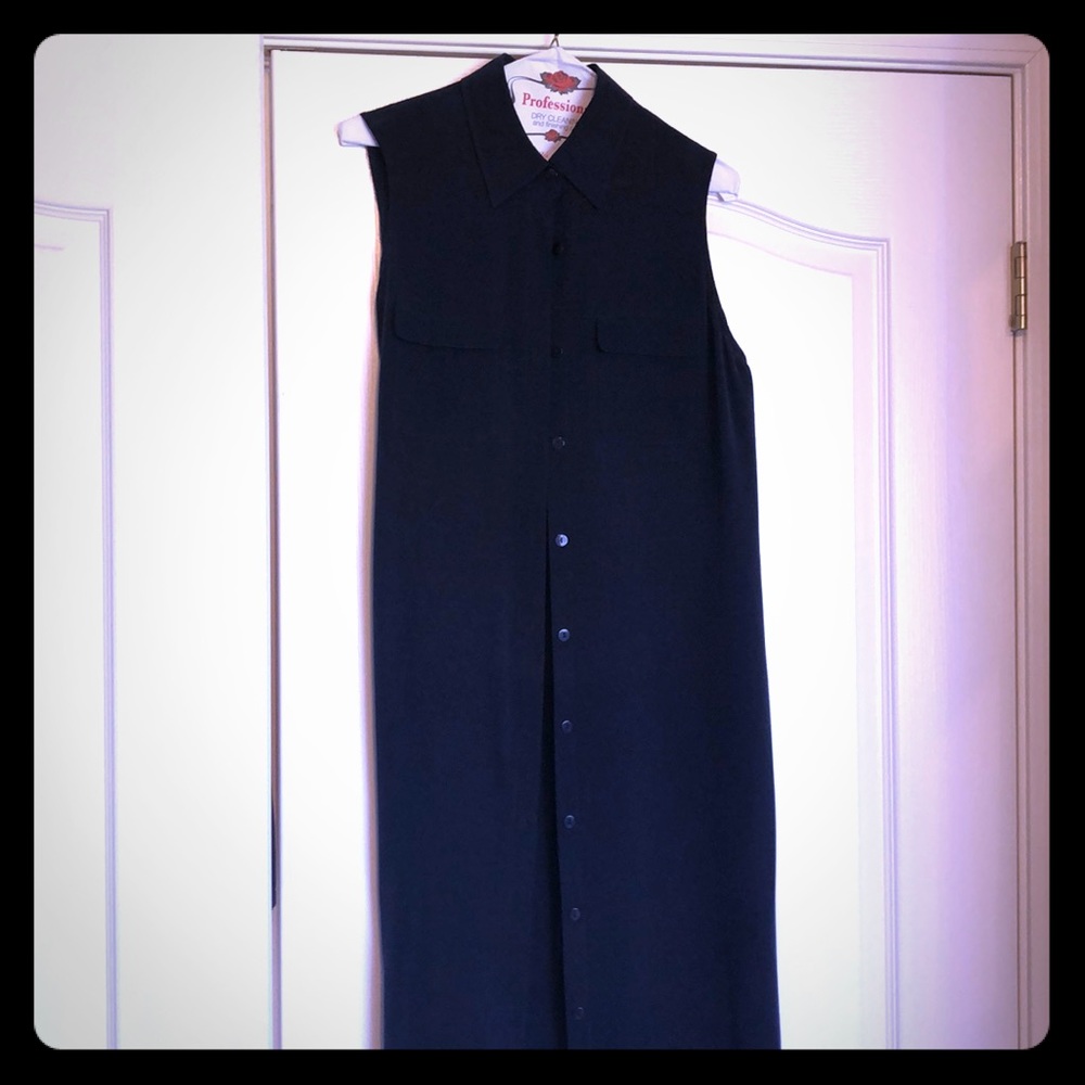 Long 100% silk navy dress